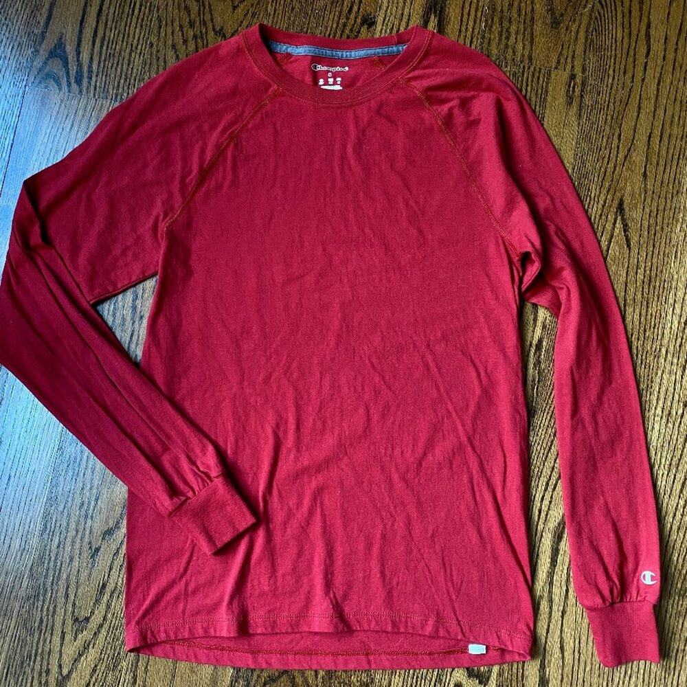 Champion Mens Raglan Long Sleeve T-Shirt, Size Small, Red/Maroon, Like New.
